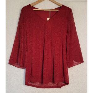 Bebonnie Womens Shirt Size L Flutter Sleeve Lined V-Neck NEW Pullover Lace 1385